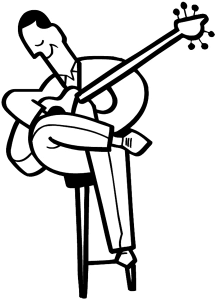 Man playing guitar vinyl sticker. Customize on line. Music 061-0376
